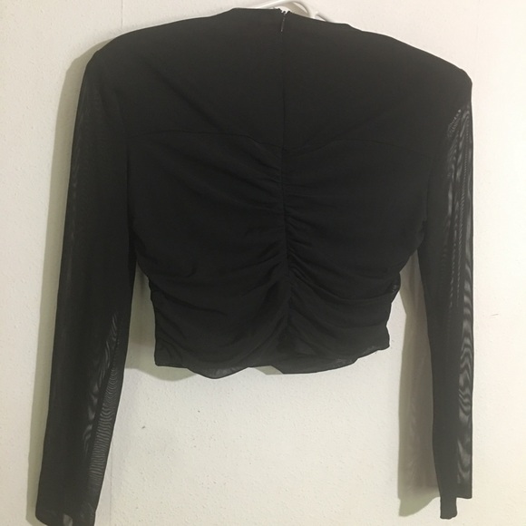 ShineStar Cropped Sheer Faux Wrap Blouse: Size Medium - Picture 6 of 8